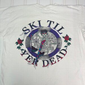 RARE Grateful Dead Ski Till Yer Dead Tee 1993 Double Sided Skull CYRK XL